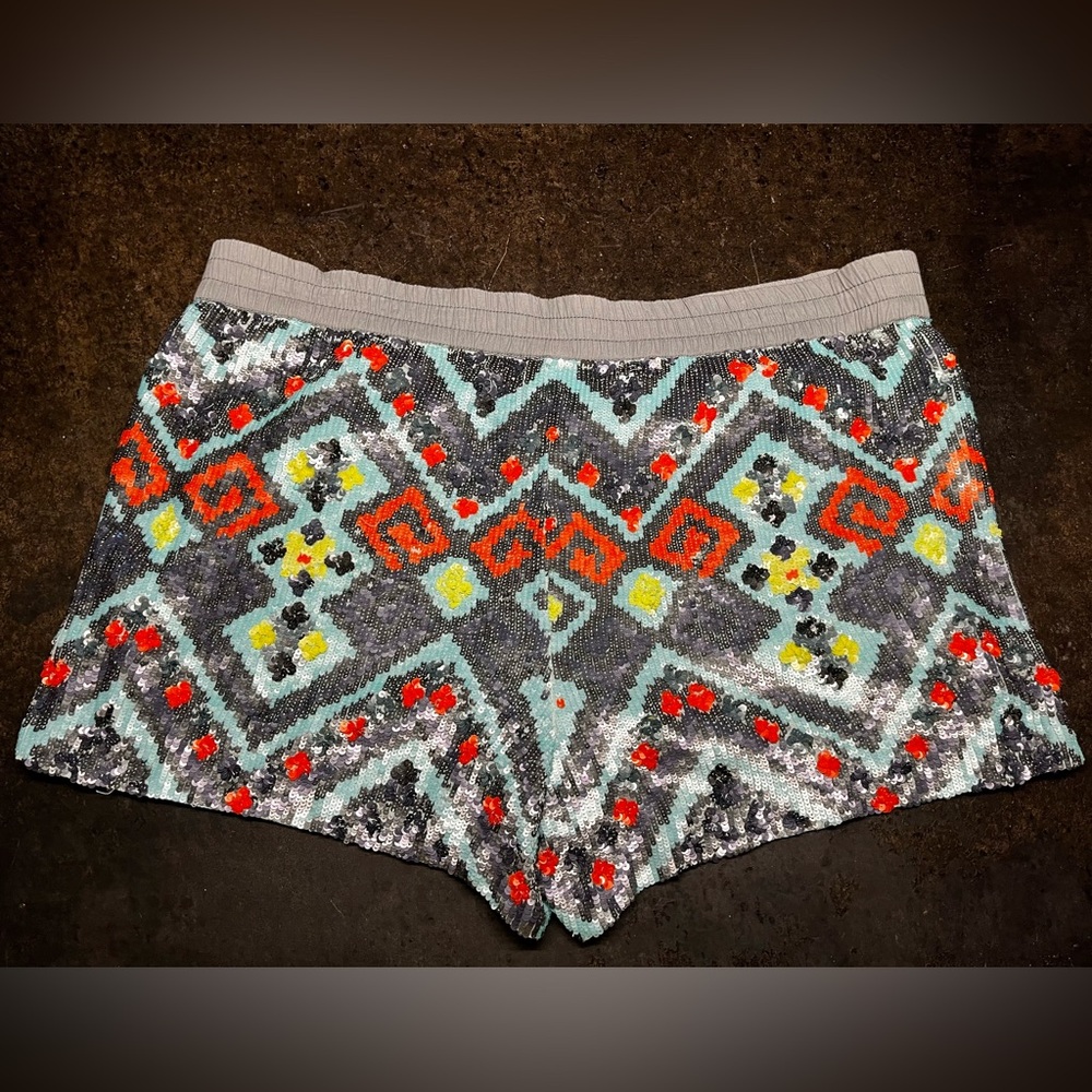 Free People Sequin Aztec Shorts, L